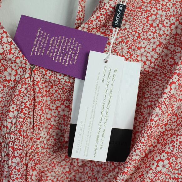 Birgitte Herskind Ryan Red Liberty Floral Organic Cotton Midi Dress Cottagecore - Picture 11 of 12
